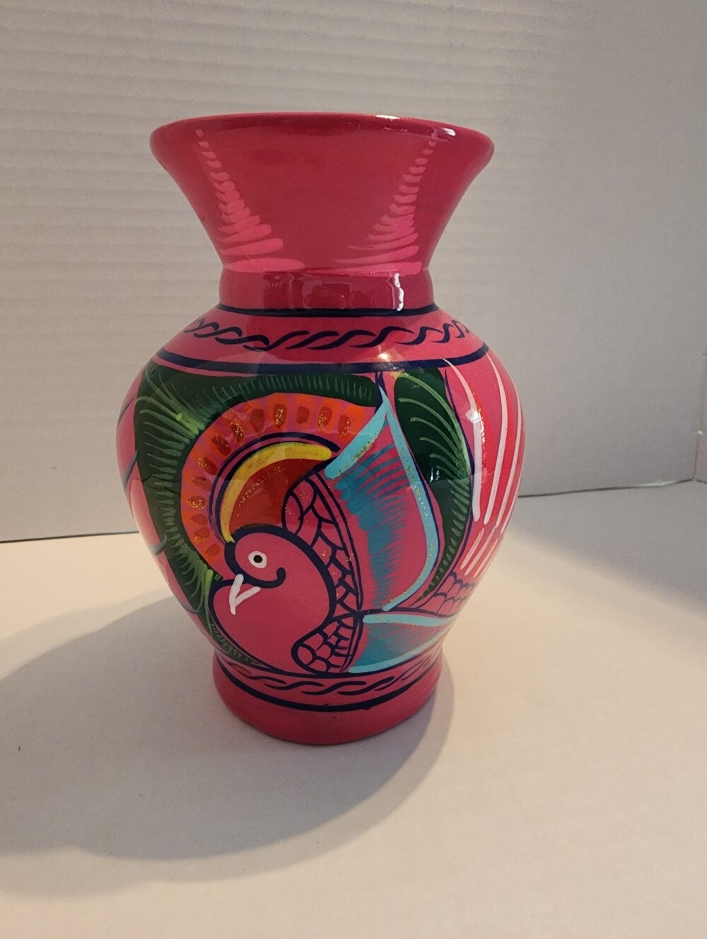 Hand-Painted Mexican Pottery Bird Vase